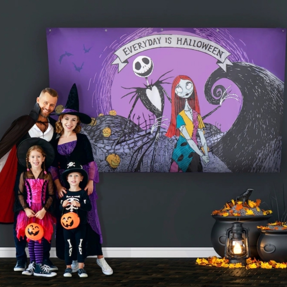 Nightmare Before Christmas Halloween Wall Hanging Large 5x8 Feet Sally and Jack